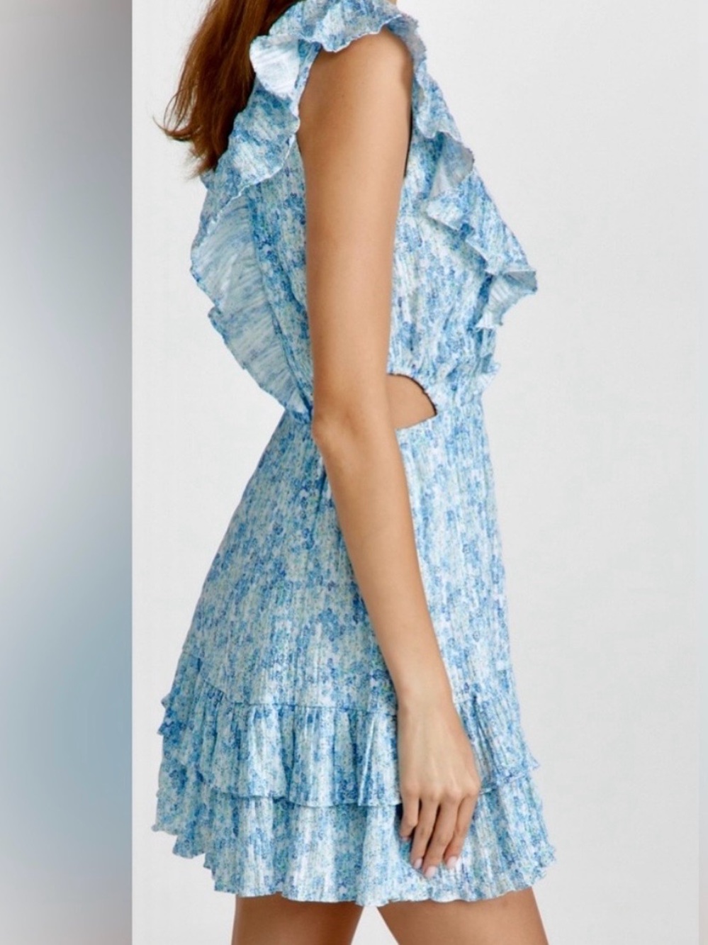 Minkpink, Light Blue Floral Ruffled Sundress, Sz L - Picture 2 of 9